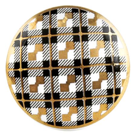 Black Golden Check Pattern Flat Ceramic Dresser Knobs